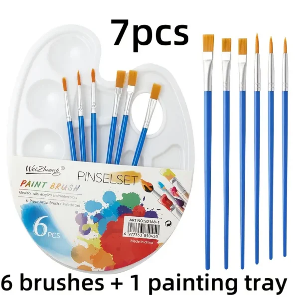 Kit de Peinture 7 Pièces – 6 Pinceaux & Palette de Mélange