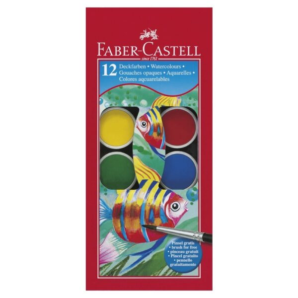 Boîte de 12 Pastilles de Gouache Faber-Castell avec Pinceau